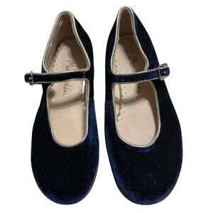 Mini Boden Blue Velvet Mary Jane Shoes Girls Size 1 EU 31 Holiday Christmas